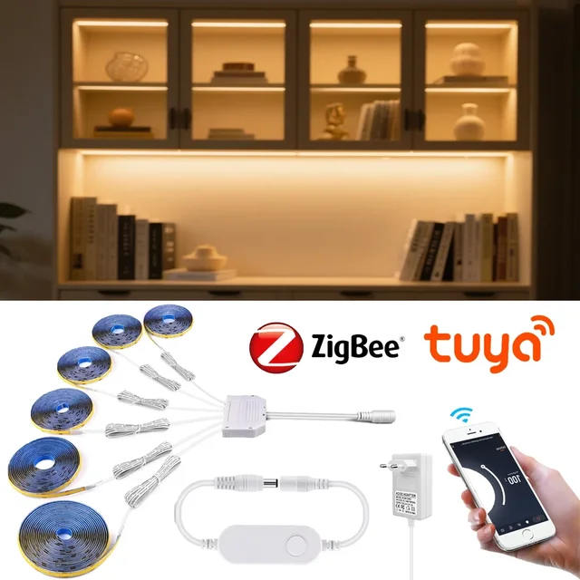 12V Zigbee 3.0 COB LED Strip Light 1M-2M,320LEDs/M DIY Kitchen Lighting Cabinet Decor Work with Tuya/SmartThings, Alexa/Google