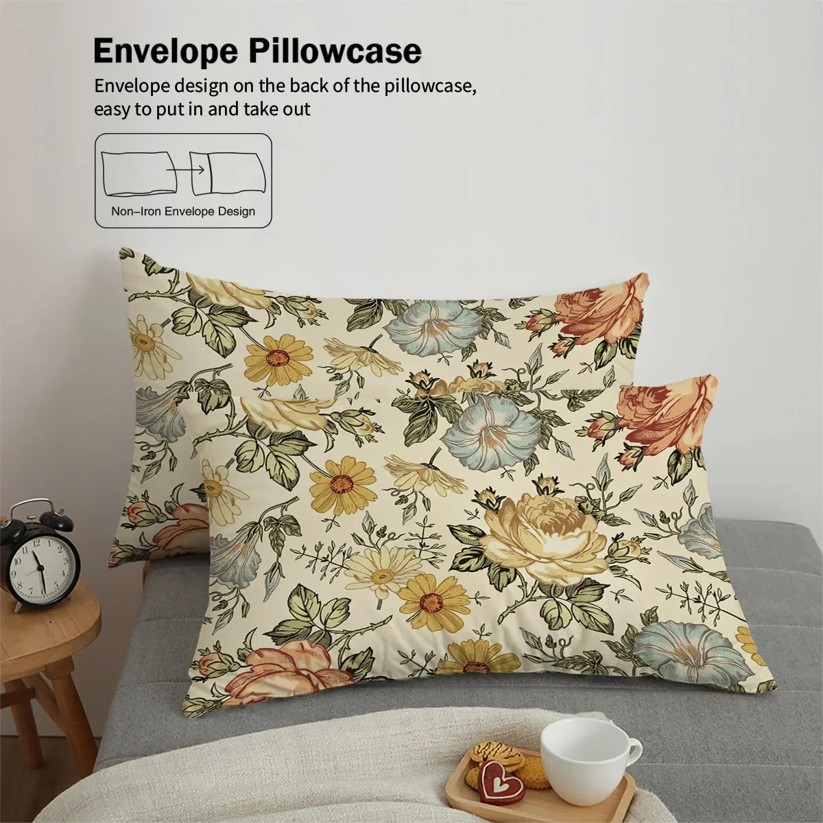 3pcs retro floral pattern printed bedding set, suitable for women bedroom, queen, king, twin bed, 1*duvet cover+2*pillowcase