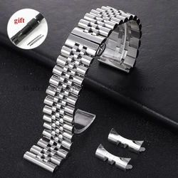 Solid Stainless Steel Watch Band Strap with Flat Curved Ends - 22mm (Silver)