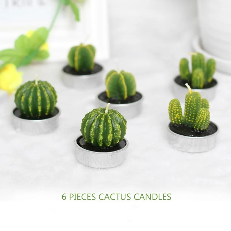 6 Pcs/Set Mini Cactus Candle Decorative for Holiday Party Wedding Birthday Decoration Miniatures Home Decoration Accessories