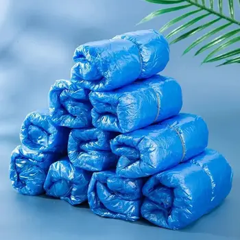 100 Pack Blue Disposable Shoe Covers, Thick Waterproof PE Material, Eco-Friendly, Anti-Dirt, Non-Slip, Protect Shoes Indoors 1