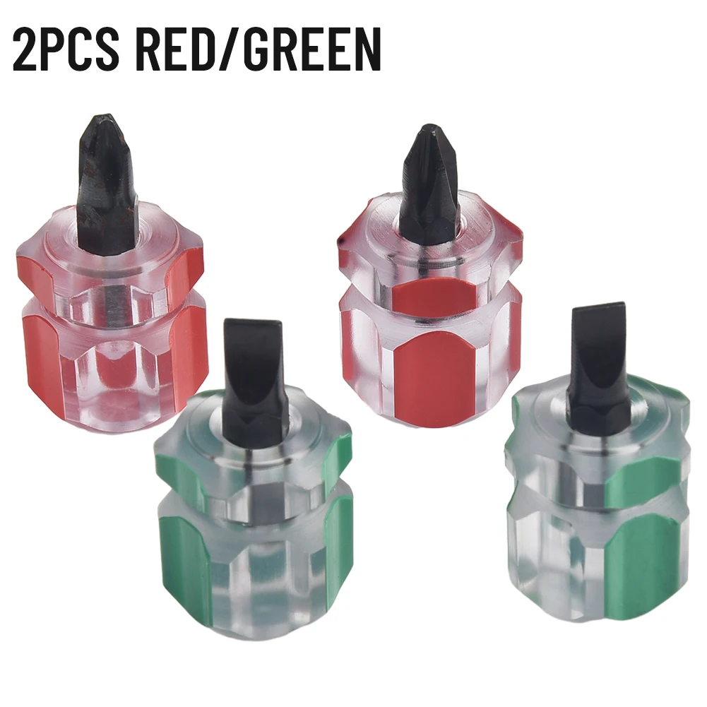 

2pcs Screwdriver Kit Small Stubby Flat Head Cross-Head Screw Driver Portable Radish Head Transparent Handle Repair Hand Tools