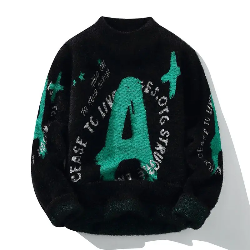 Sweaters for Men and Women CoupleOutfits Trendy Brand Bottoms Half High Necked Casual Knitwear Fashionable and Personalized Text