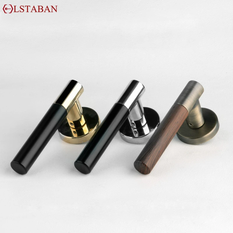 

Light Luxury Solid Wood Handle Magnetism Door Lock Home Zinc Alloy Security Door Locks Bedroom Mute Lockset Hardware Accessories