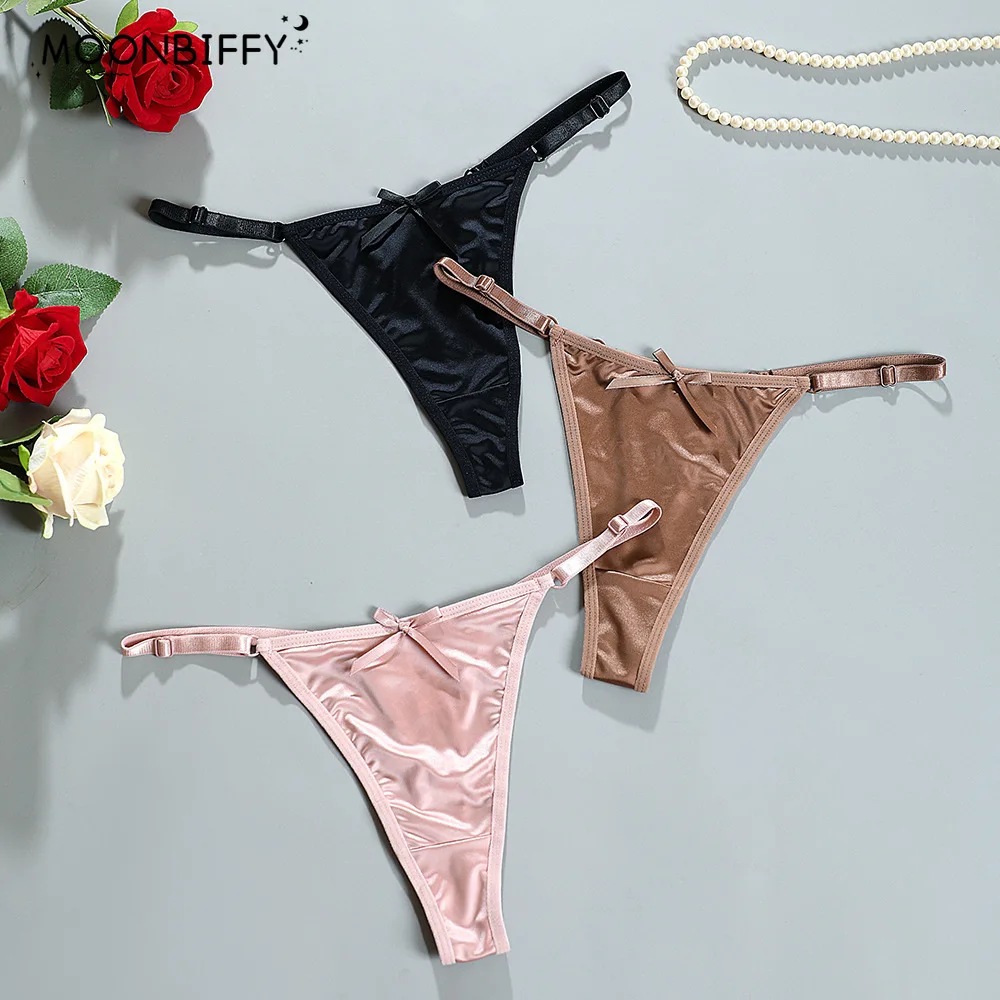Sexy Satin Adjustable Girls G-Strings Pants Comfort Low Rise Bow Briefs Underwear Seamless Thong for Women Женские Трусы
