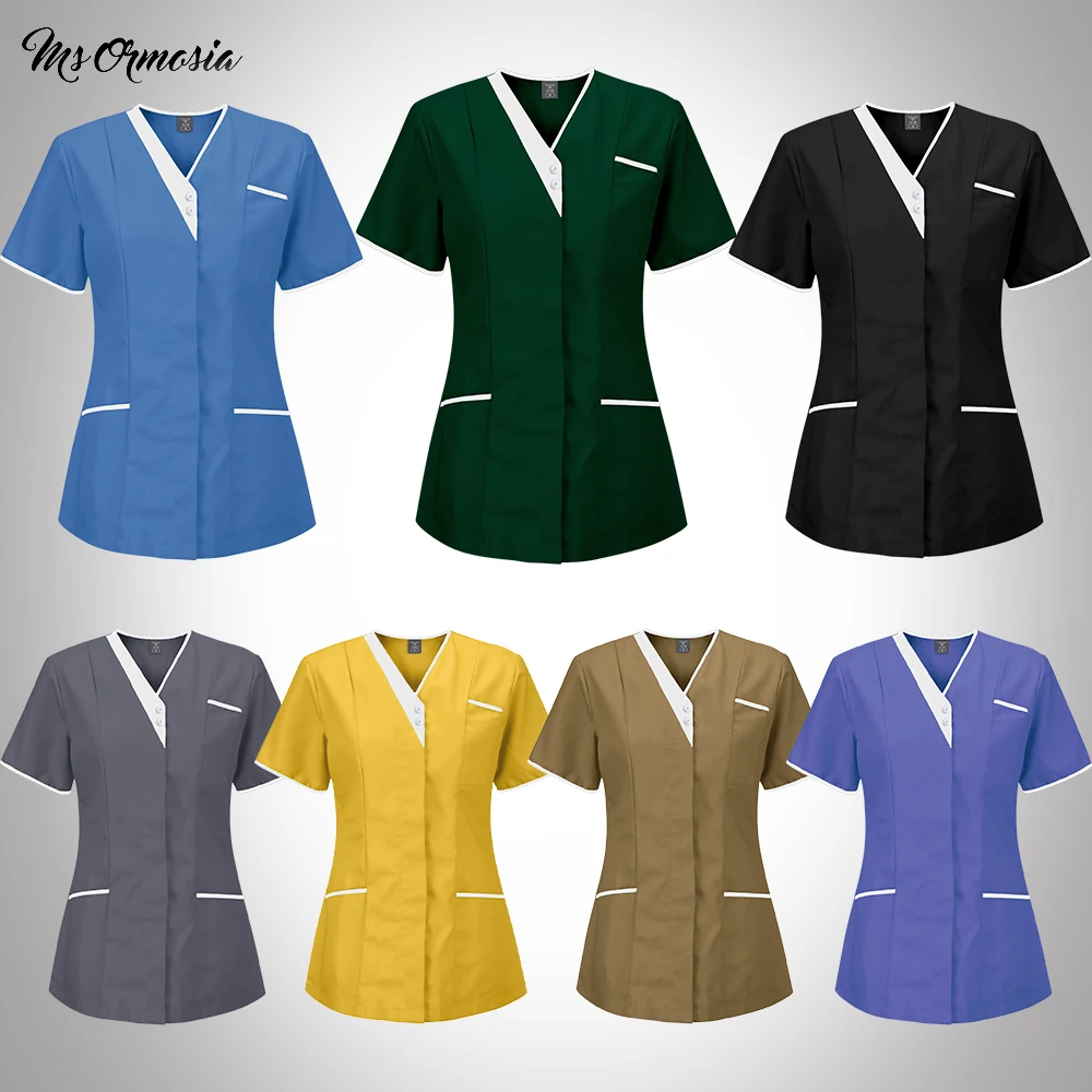 7 Color Nurse Uniform Women Scrubs Tops Doctor Uniforms Short Sleeve