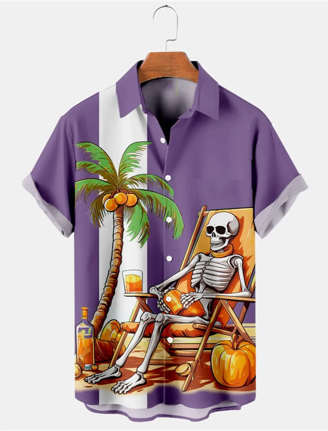 Description Picture 4 of itemSkull Beach Hawaiian Casual Men's Shirt Outdoor Street Casual Daily Fall Turndown Short Sleeve Fashion Buttoned Shirt for Boys
