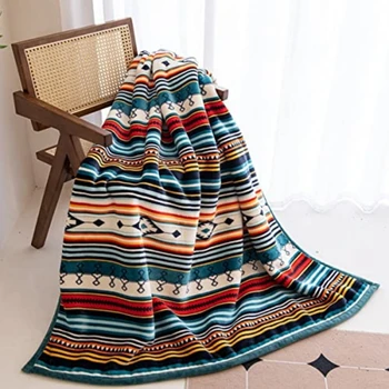 Lightweight Boho Sherpa Throw 50'' X 60'' Blanket - Bohemian Soft Plush Flannel Throw Stripe Blankets Luxury Family Bed 4