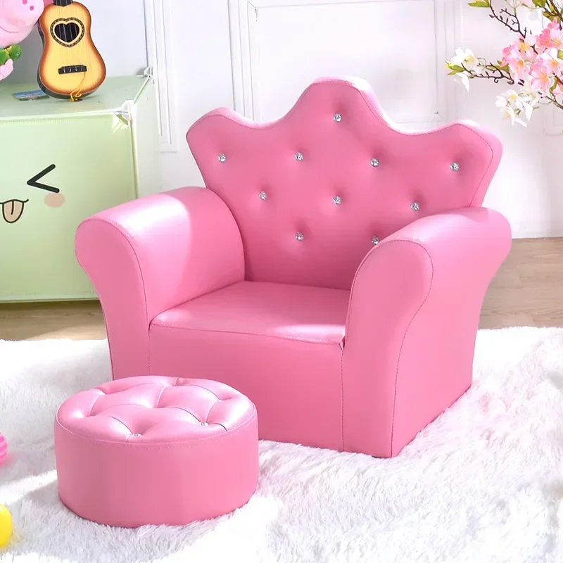 high-quality-supplier-of-children's-furniture-sofas-korean-style-crown-pull-buckle-combination-sofa-fashionable-footstool