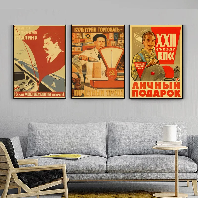 Buy Three Get Four USSR CCCP Russian Stalin Portrait Poster Prints Vintage Home Room Art Wall Decoration Soviet Retro Painting