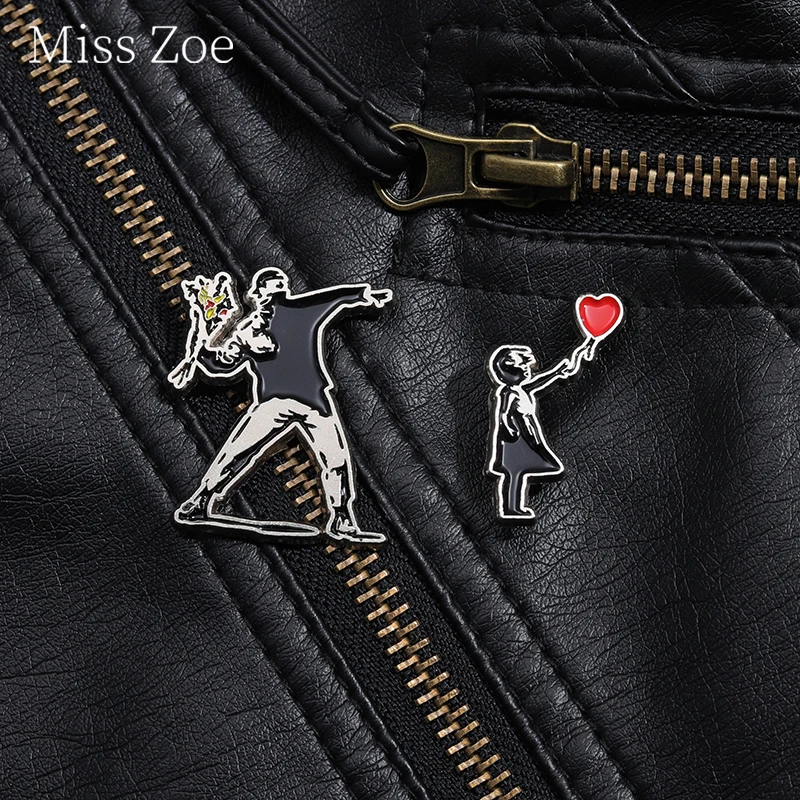 

Banksy Enamel Pin Flower Thrower Love Balloon Brooches Lapel Backpack Badge Love And Hope Jewelry Gift For Art Friends