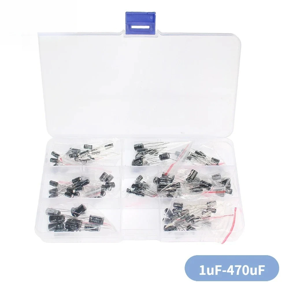 120PCS Electrolytic Capacitor Kit 16V 25V 50V 1uF-470uF Aluminum Electrolyte Capacitors - 12 Values DIP for Electronics Projects
