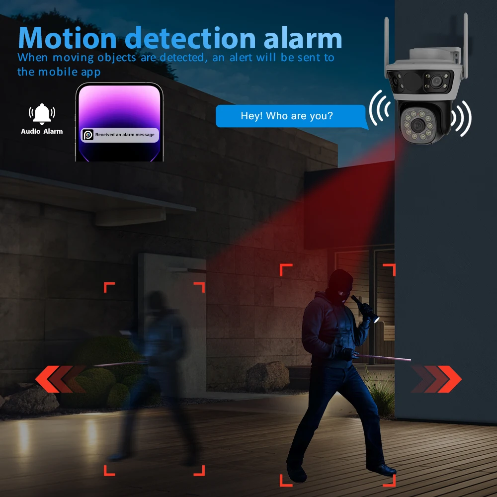 PTZ 와이파이 IP 카메라, 트리플 렌즈, 트리플 스크린 보안, 모바일 바디 감지, 야외 IP CCTV, 6K, 12MP