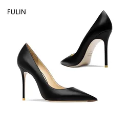 Classic Leather Pumps for Women, Pointed Toe, Stiletto, Shallow,Simple, High Heels, Elegant, Office, Ladies, Luxury,Trend, 2024