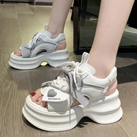 Sandales à plateforme de sport pour femmes, chaussures de marche compensées, Peep Parker, gros lacets, mode astronomique, optique d'été, 2024 3