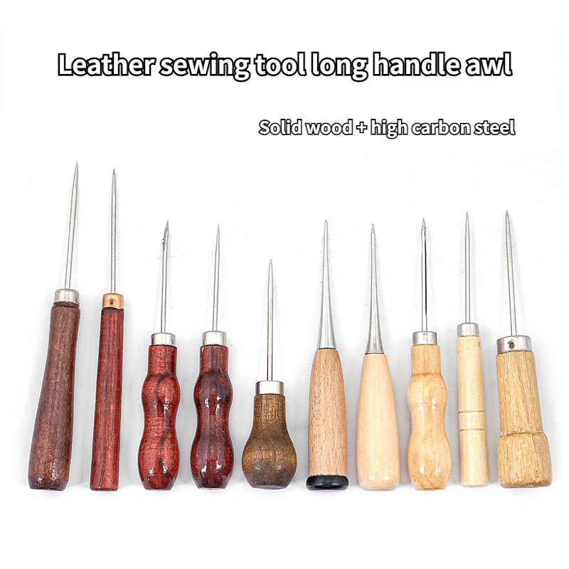 Leather Sewing Tools Mending Shoes Long Handle Awl DIY Leather Goods Making Straight Head Thread Eye Leather Tools with Hooks