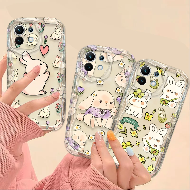 Adorable Rabbit and Floral Wave Design Phone Case