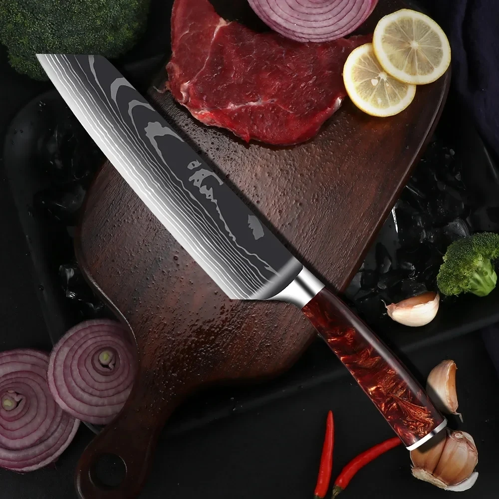 Kitchen Knife Meat Cleaver Carbon Steel Blades 1-8pcs Ultra Sharp Knives Set