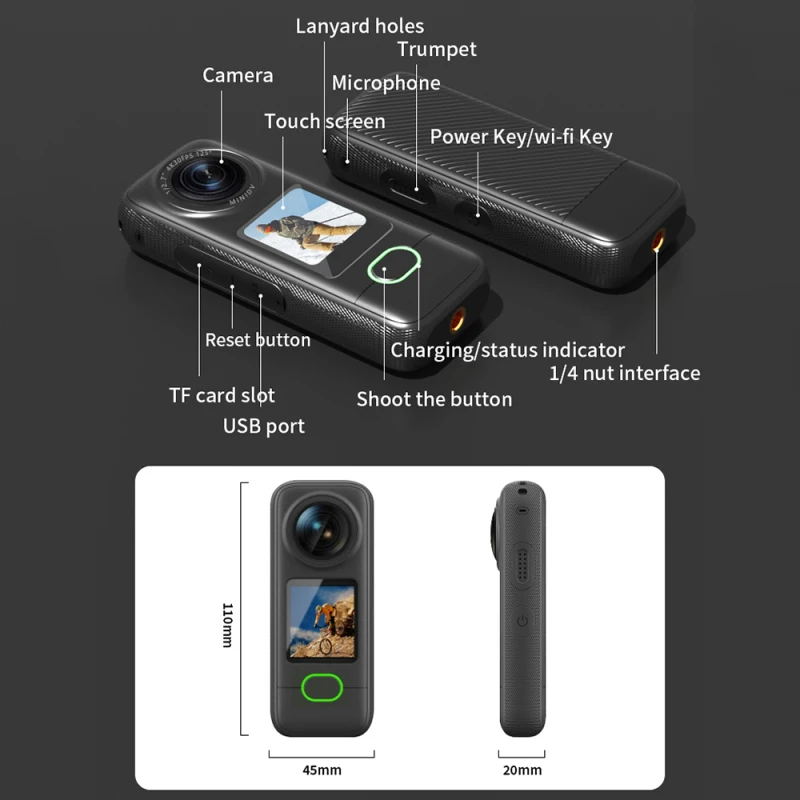 4K Action Camera WiFi Sports Camera 150°Wide Angle Lens 1.4" Touch Control Screen Anti-Shake IPX6 Waterproof for Outdoor Sports 2
