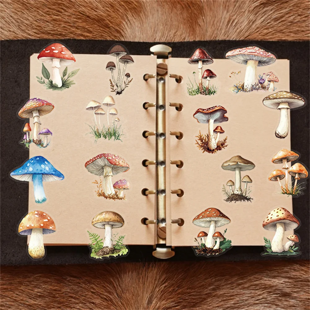 50pcs Waterproof Transparent PET Cartoon Mushroom Stickers For Scrapbook Phone Case Guitar DIY Craft Supplies Sticker Vintage