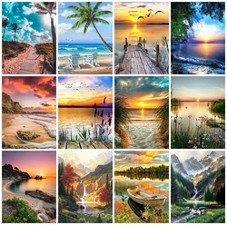 AZQSD Diamond Embroidery Seaside Sunset Mosaic Rhinestones Diamond Painting Landscape Cross Stitch Kits Handicraft Home Decor