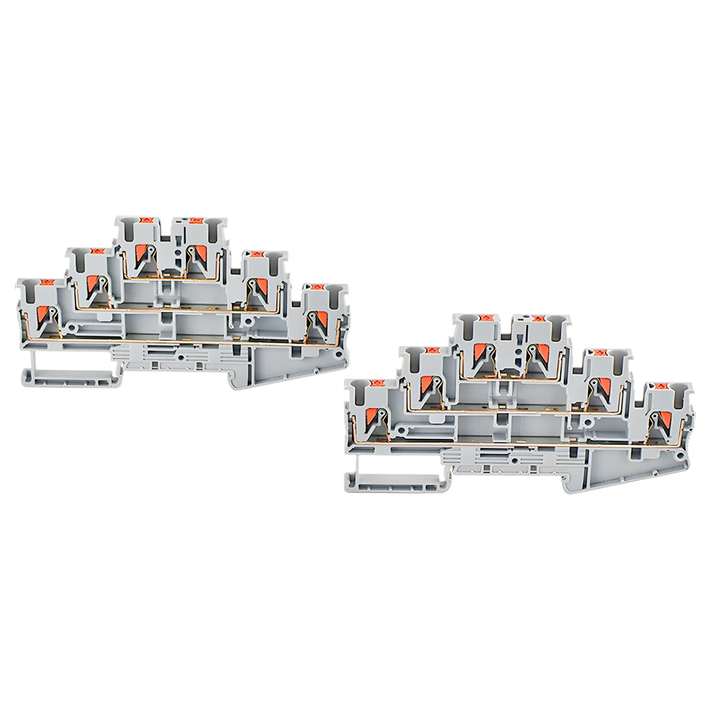 10 Pcs Din Rail Terminal Block PT2.5-3L Electrical Connector Triple Layer Spring Wiring Connection