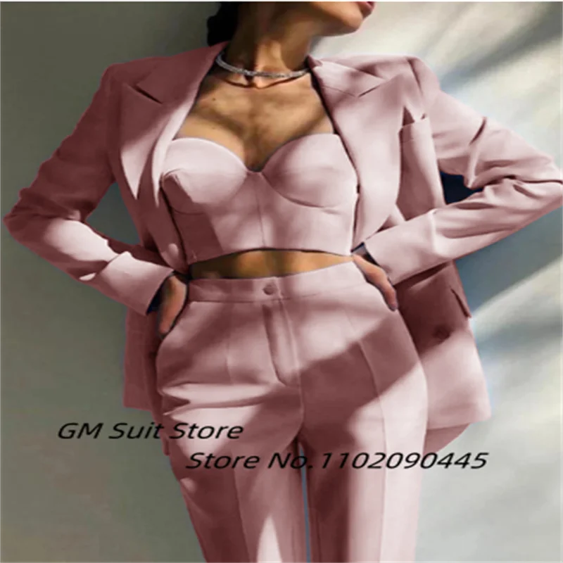 Women's Suits 2022 Lapel Collar Elegant Slim Tube Top 2-Piece Set (Blazer + Suit Pants) Double Breasted Casual Prom Party Suit