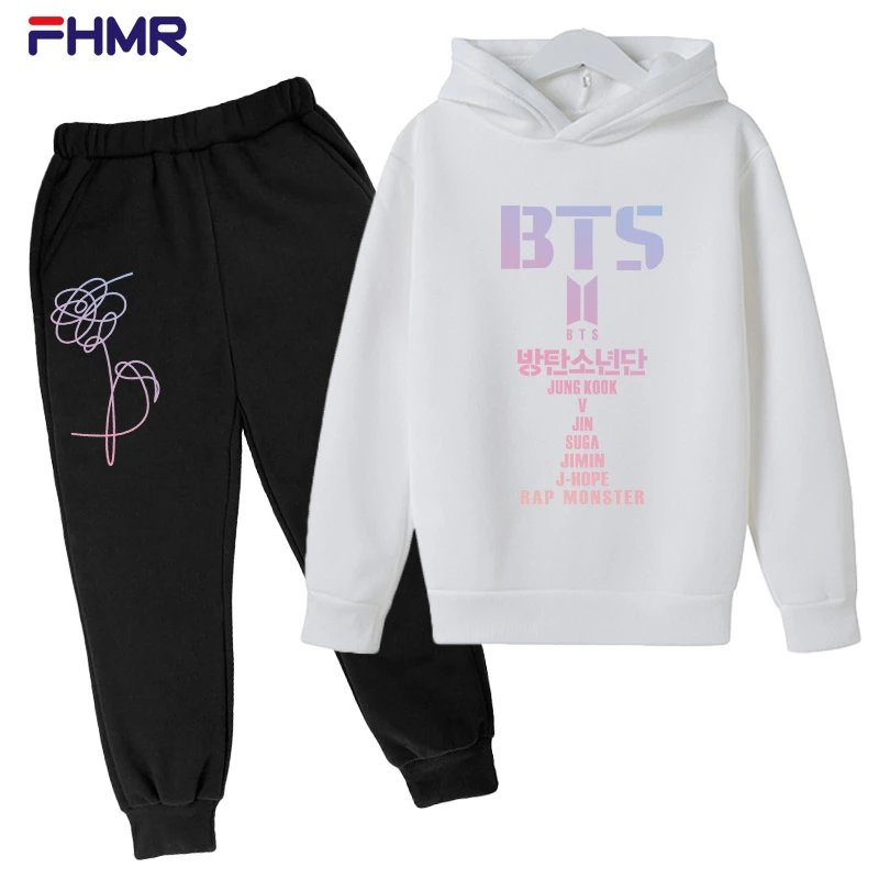 Clothing Sets cheap autumn New Korean Pop Band Print Children's Hooded Suit Boys And Girls Sports Hoodies + Pants Fashion 2-piece Kids Clothing 14y Clothing Sets cheap