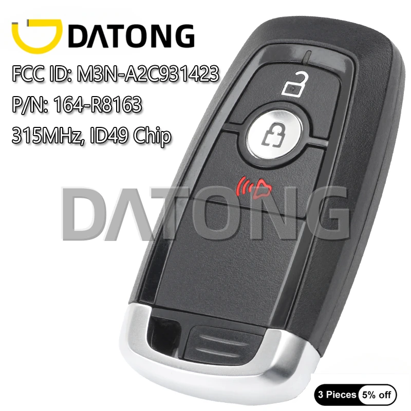 

Datong 3 Buttons for Ford Bronco Edge Ecosport Explorer F150 F250 F350 Fusion Ranger Maverick Smart Remote Key Fob M3N-A2C931423