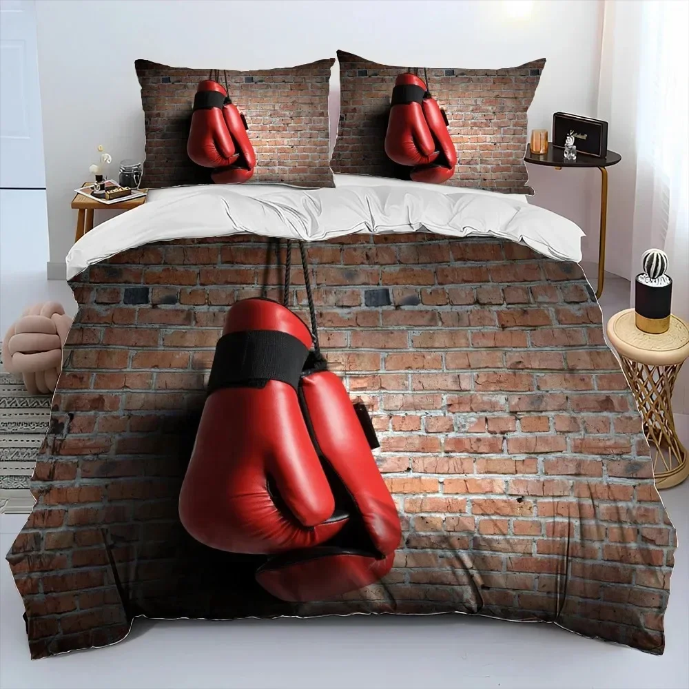3PCS Bedding Set Red Boxing Gloves Boxer Fight Bedding Set,Duvet Cover Bed Set Quilt Cover Pillowcase,King Queen Size Adult