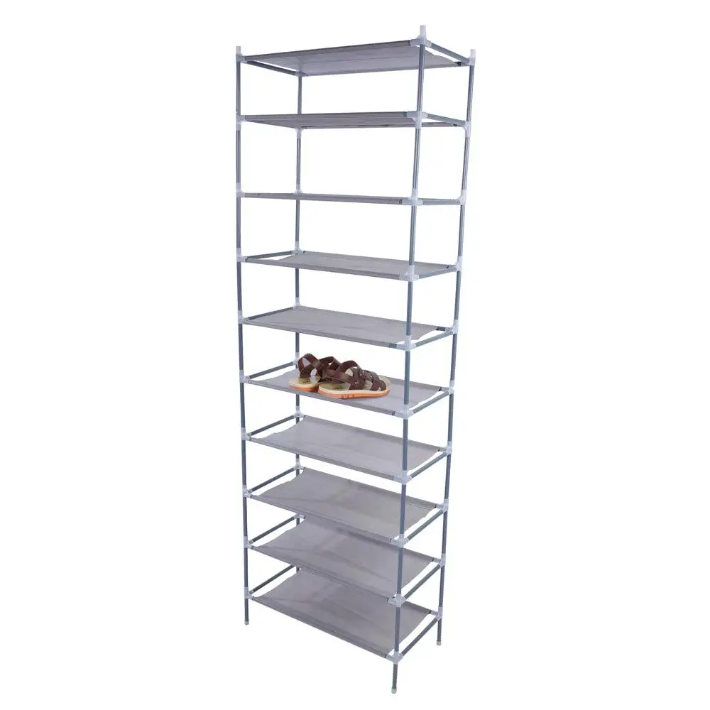 10-Tier Gray Non-Woven Fabric Shoe Rack - Easy Assembly Storage Organizer 4