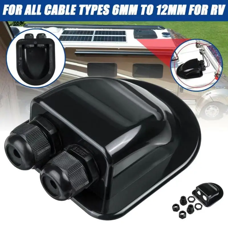 Solar Junction Box Caravan Solar Car Junction Box Cable Entry Gland Box Roof Wire Entry Cable Connector Holder Dual Hole Automotive Accessories