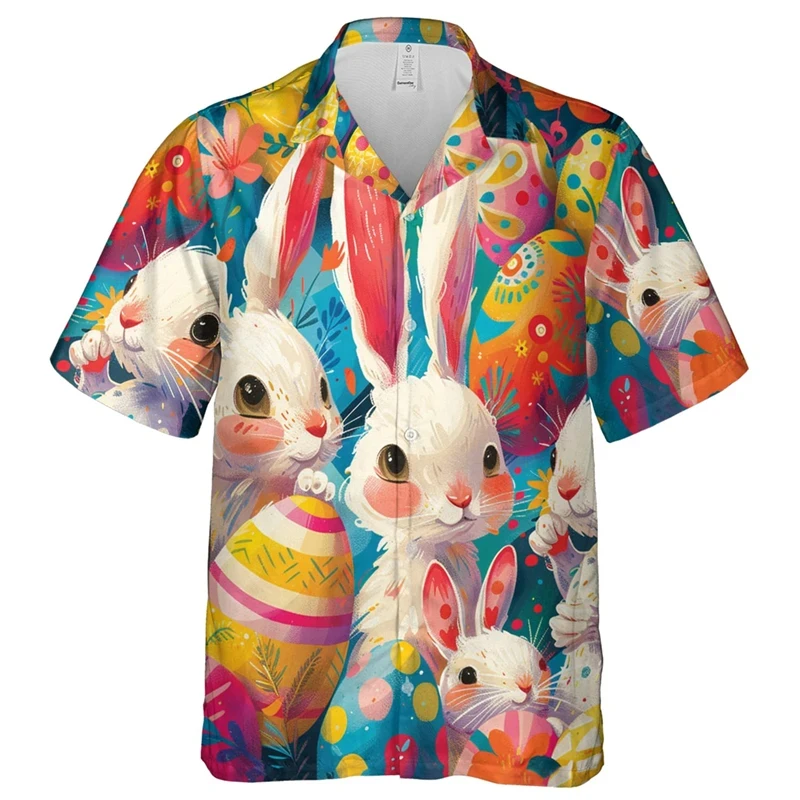Happy Easter Day Graphic Beach Shirts Harajuku Fashion Festival Gifts Short Sleeve Cartoon Rabbit Egg Blouses Kawaii Eggs Tops 2