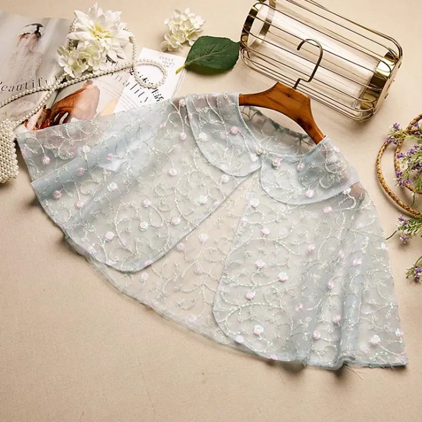 Retro Summer Lace Embiordered Shawl Women Thin Peter Pan Collar Cape Cloak With Dress