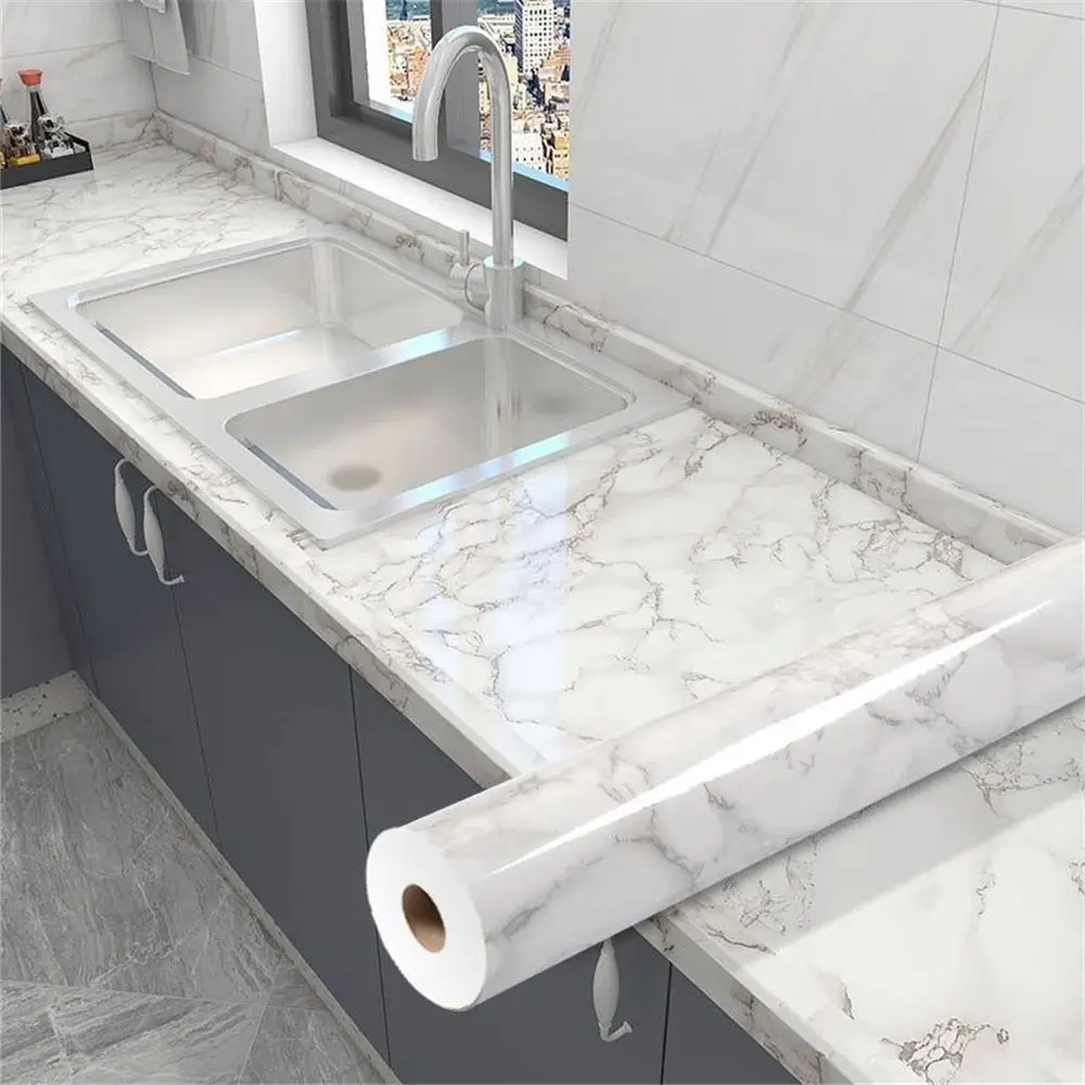 Marble Wallpaper Self Adhesive Waterproof Vinyl Sheet Solid Color For Desktop Modern Furniture Table Living Room Home Decor