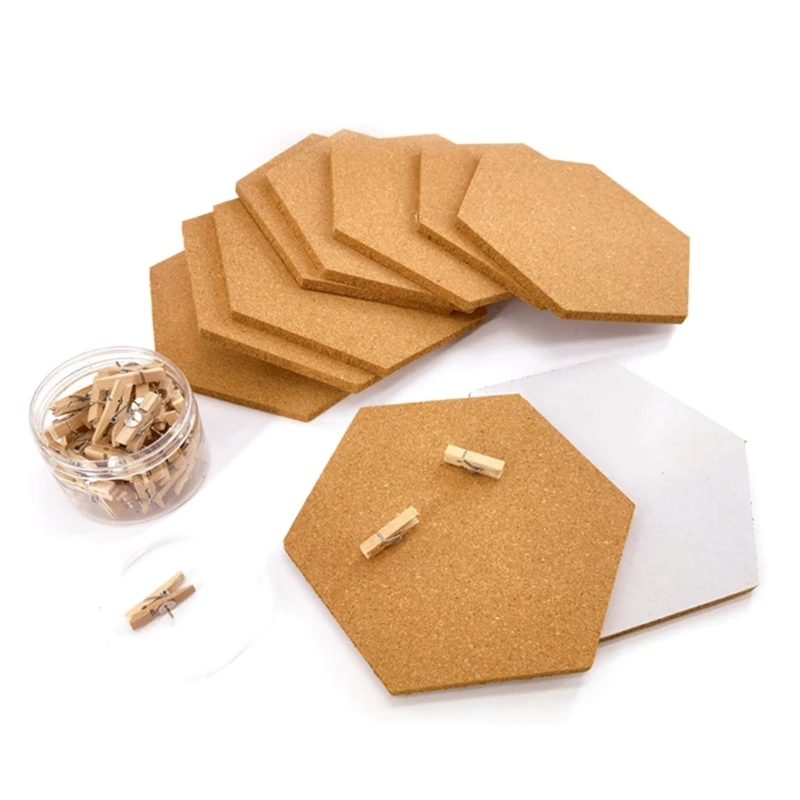 5 Pieces Self Adhesive Cork Notice Board Hexagon Cork Board for DIY Photos Wall Office Bulletin Boards Message Display