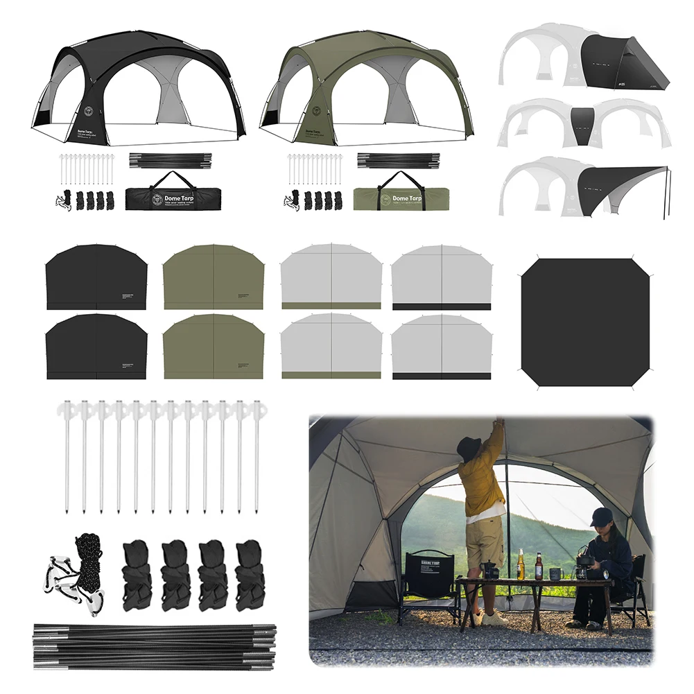 Abri Dôme De Camping 150D Oxford, Auvent Solaire Pour Plage Et Barbecue, 8+ Personnes, Noir