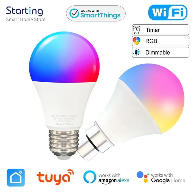Tuya 15W B22 / E27 Wifi Lampadina Intelligente Rgbcw Lampada Led Tramite Yandex Alexa Google Controllo Vocale Dimmerabile Funzione Timer Lampadina A C
