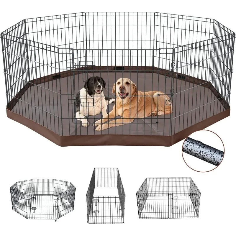 Foldable Metal Pet Playpen with Bottom Pad 1