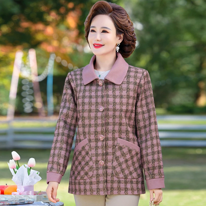 

Knitted Cardigan for Middle Aged Women, Jacket for Mother, Coat, Plaid Outwear, Autumn and Winter Clothes, 5XL