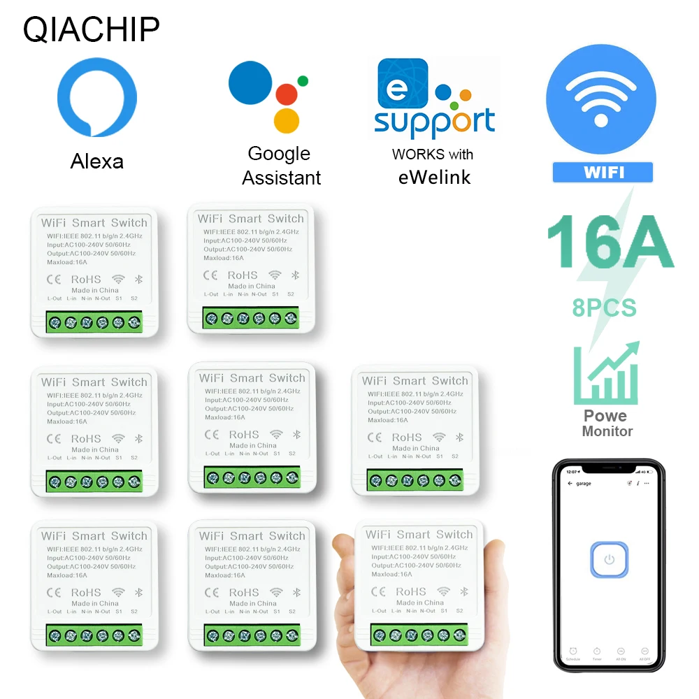 

QIACHIP 16A EweLink WIFI DIY Smart Switch MINI Smart Home Automation Module Via Alexa Google Home Yandex Alice Smart Life App