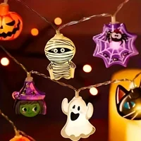 1PC Halloween 10/20 LED Battery Powered String Lights With Ghost Witch Cat Pumpkin Spider Web Skeleton Mummy Pirate Shape Indoor 4