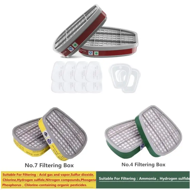 6001/6002/6004 Cartridge Box 5N11 Cotton Filters Set For 6200/7502/6800 Dust Gas Masks Chemical Painting Spraying Respirator