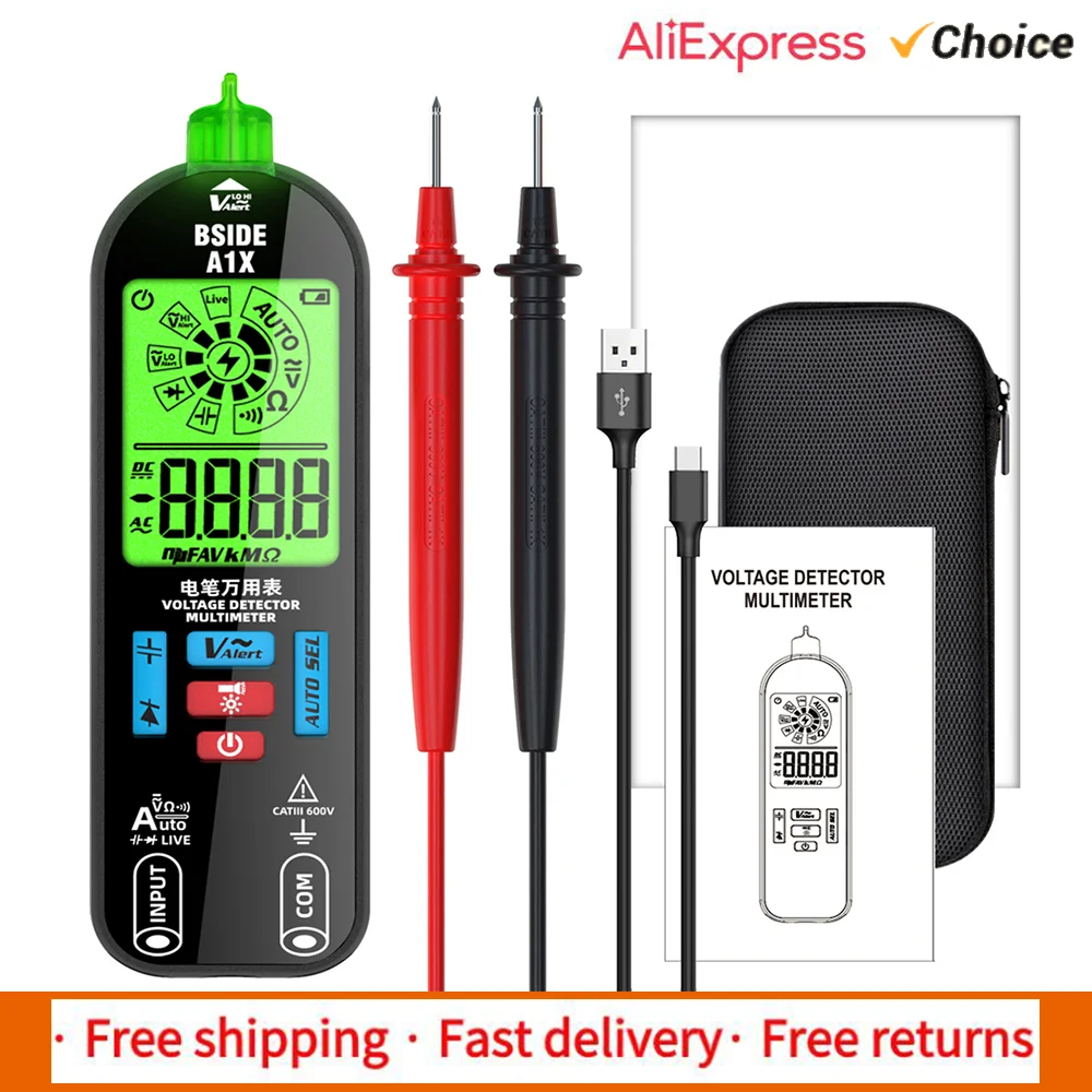 BSIDE A1X Digital Multimeter Electric Test Pen Voltage Resistance Diode Tester Live Wire Recognition Meter Automatic Shutdown