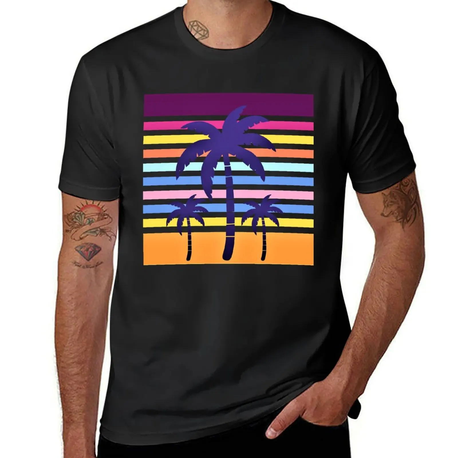

Palm tree, Summer, Sunset, Sun, Colorful T-Shirt vintage clothes new edition Blouse blanks t shirt men