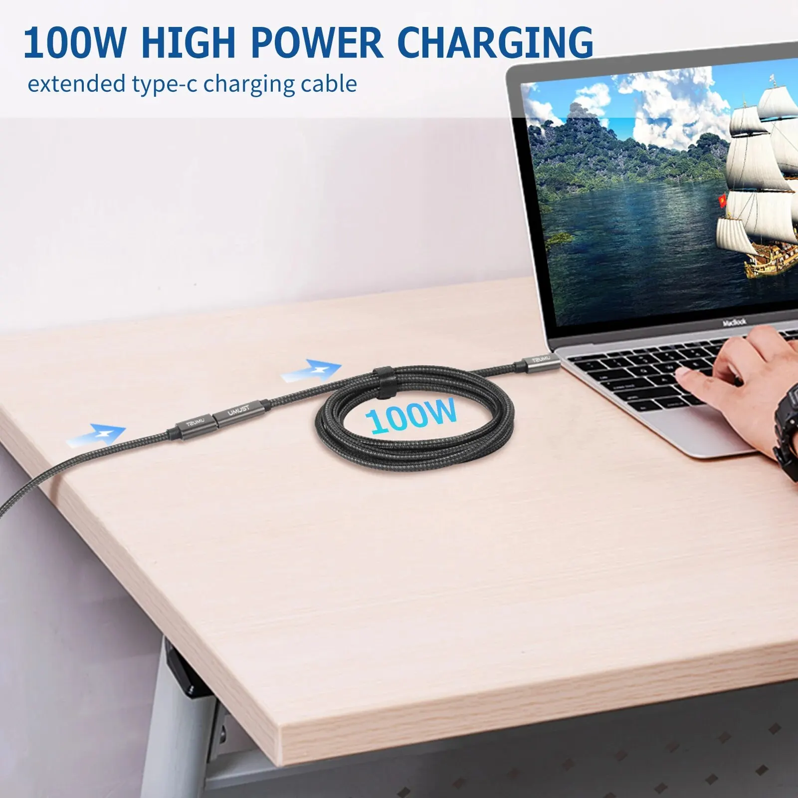 UMUST USB C 익스텐션 케이블, 타입 C 3.2 수-암 PD 5A 고속 충전, 10Gbps 동기화 전송, 아이폰 15 프로, 맥북, 아이패드 프로용