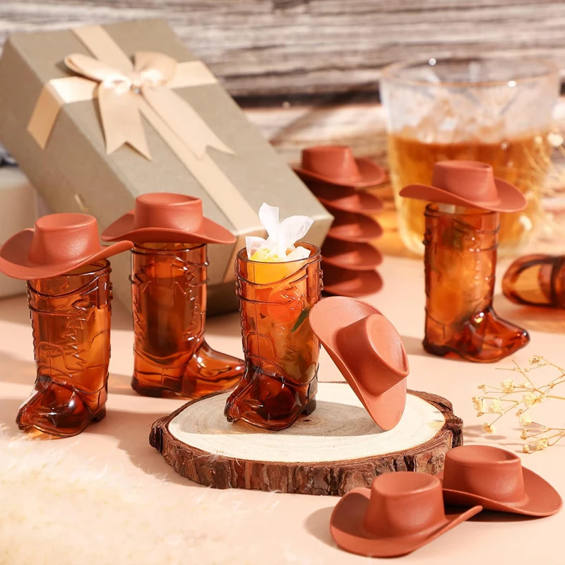 30Pcs/set Mini Cowboy Boot Cups Glasses with Caps Western Cowgirl Birthday Party Supplies Wedding Bachelorette Party Decoration