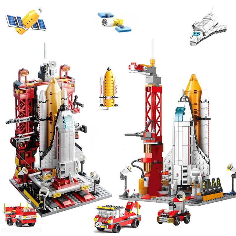 City Space Station Rocket Che Lancia Mini Model Building Blocks Aerospace Aviation Bricks Toys For Children