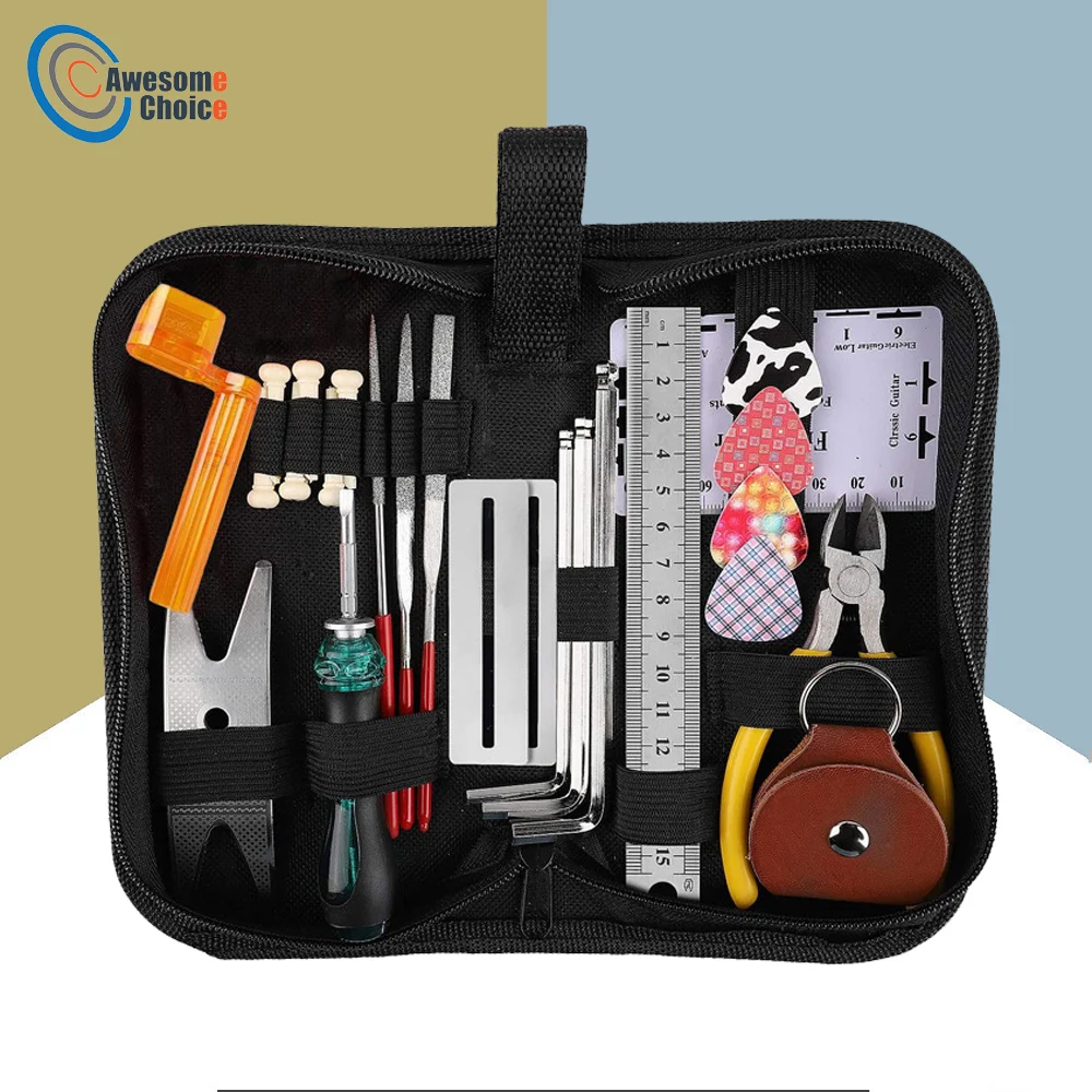 

26 pcs/set Guitar Repair Maintenance Cleaning Tools Kit 3In1 Guitar String Winder Cutter Pin Puller Guitar Fret Rocker File Kit
