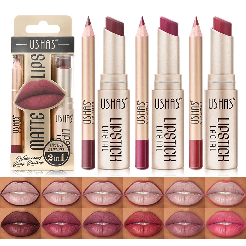 Matte Lipstick&lip Liner Set 12Colors Waterproof Lip Liner High Pigmented Lasting Lip Gloss 2 in 1 Lipstick Set Makeup Cosmetics